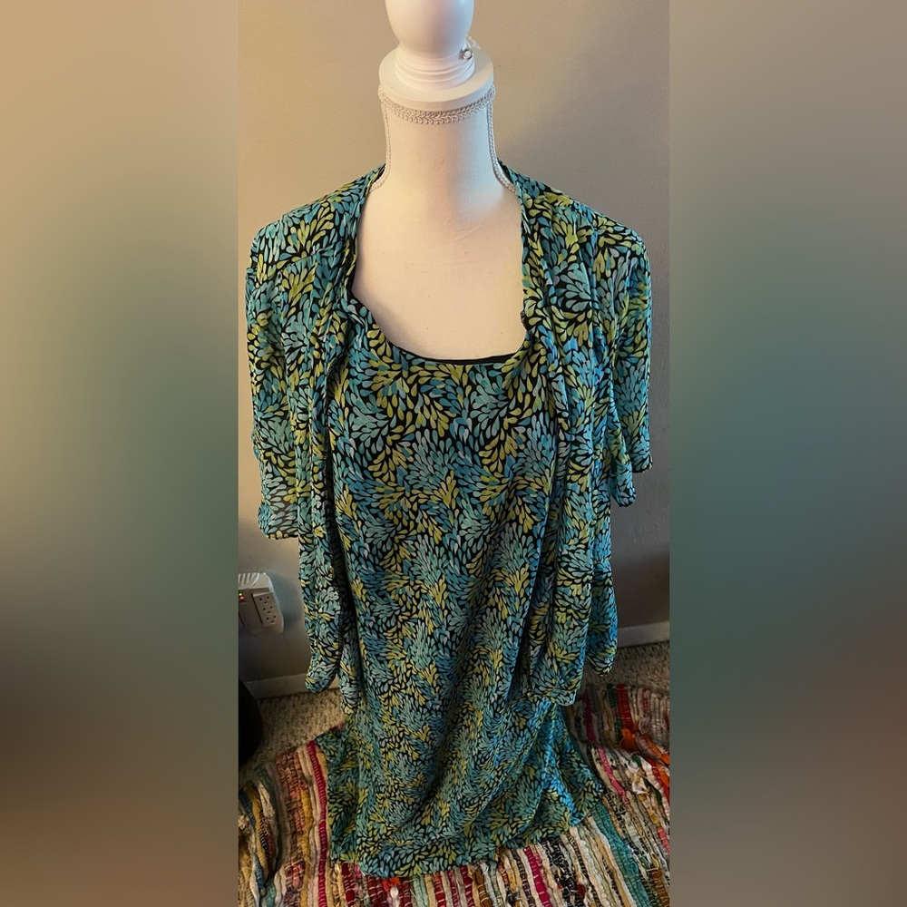 Vintage Maggie Barnes floral dress & matching kimono,26W P2P 28 47 length